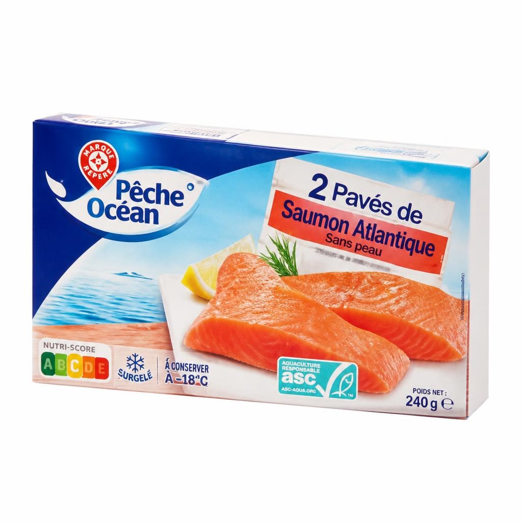 Atlantski losos brez kože Peche Ocean 2 rezini, 240 g - Akcija v trgovini E.Leclerc
