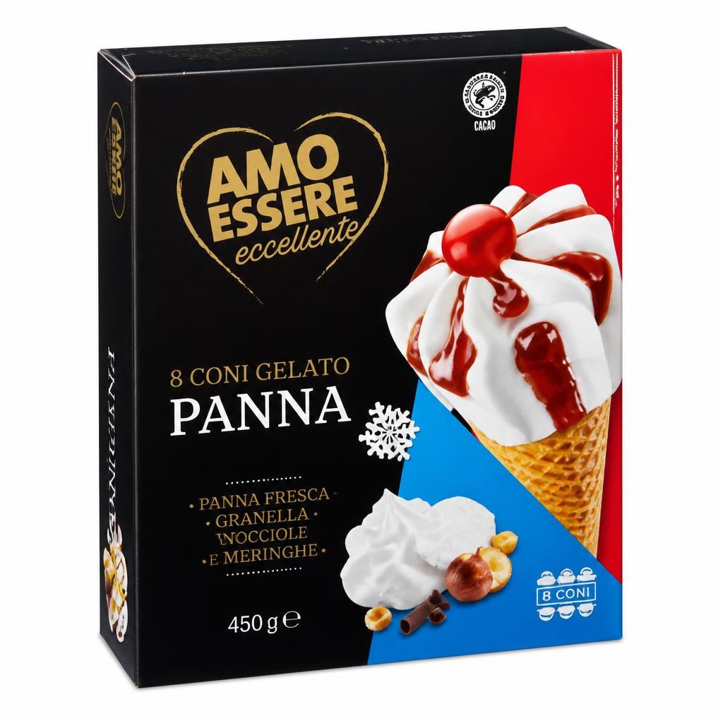 Amo Essere Eccellente Korneti Panna 450 g - Akcija v trgovini Eurospin