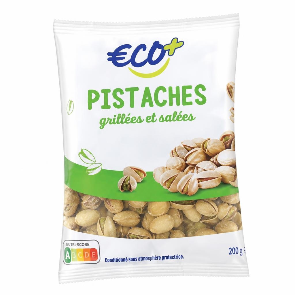 PRAŽENE SOLJENE PISTACIJE 200 g ECOP - Akcija v trgovini E.Leclerc