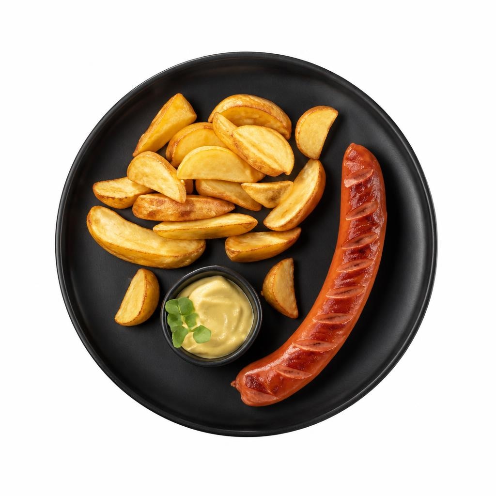 Klobasa s sirom, gorčica, krompir wedges INTERSPAR Restavracija Akcija v trgovini Spar