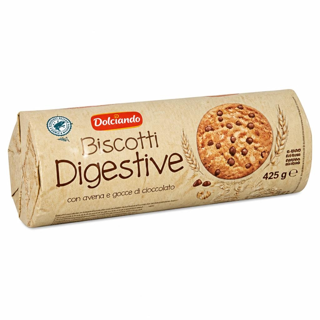 Dolciando polnozrnati keksi Digestive z ovsom in čokolado 425 g Akcija v trgovini Eurospin