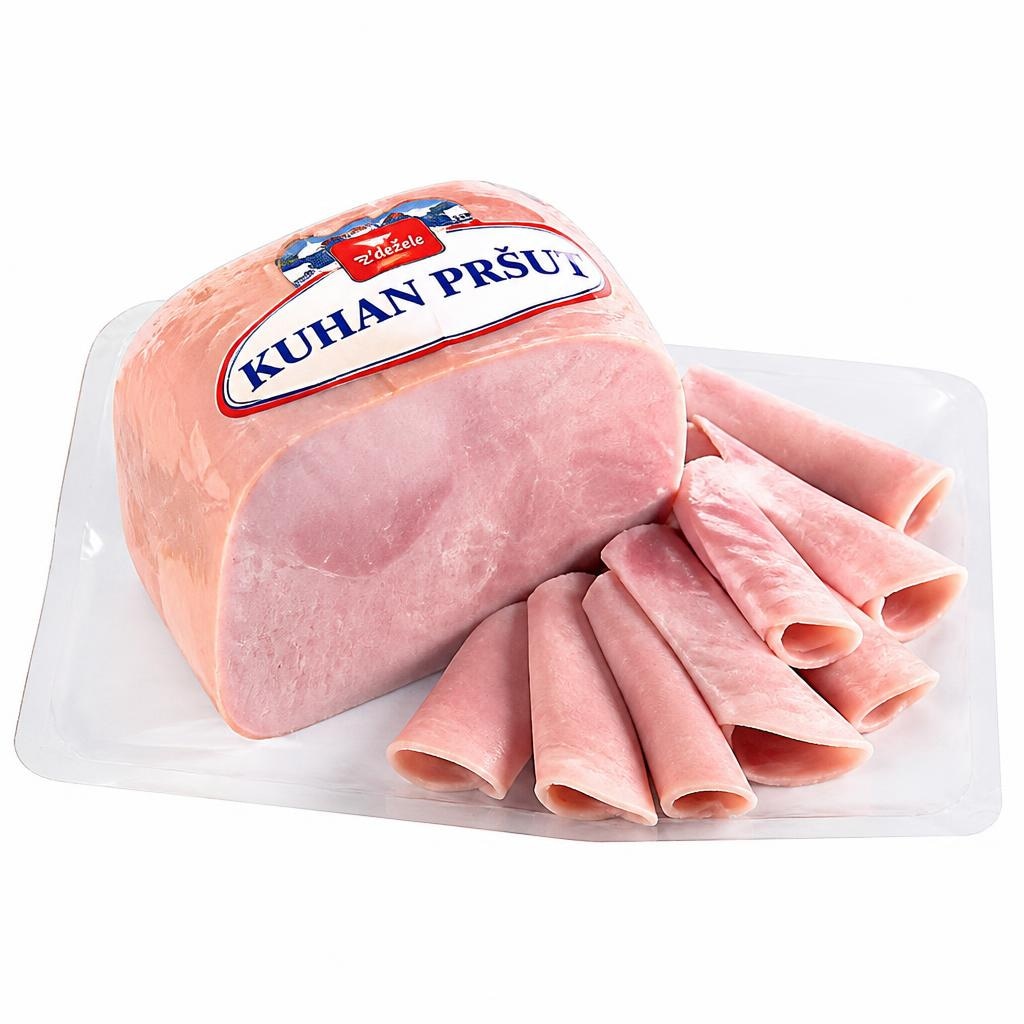 Kuhani pršut Z'dežele postrežno, cena za 1 kg Akcija v trgovini Tuš