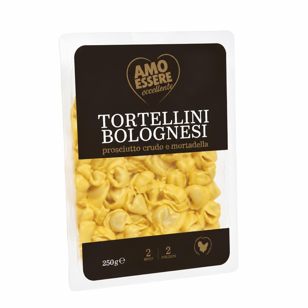 Tortelini iz Bologne z mortadelo in pršutom 250 g Amo Essere Eccellente Akcija v trgovini Eurospin