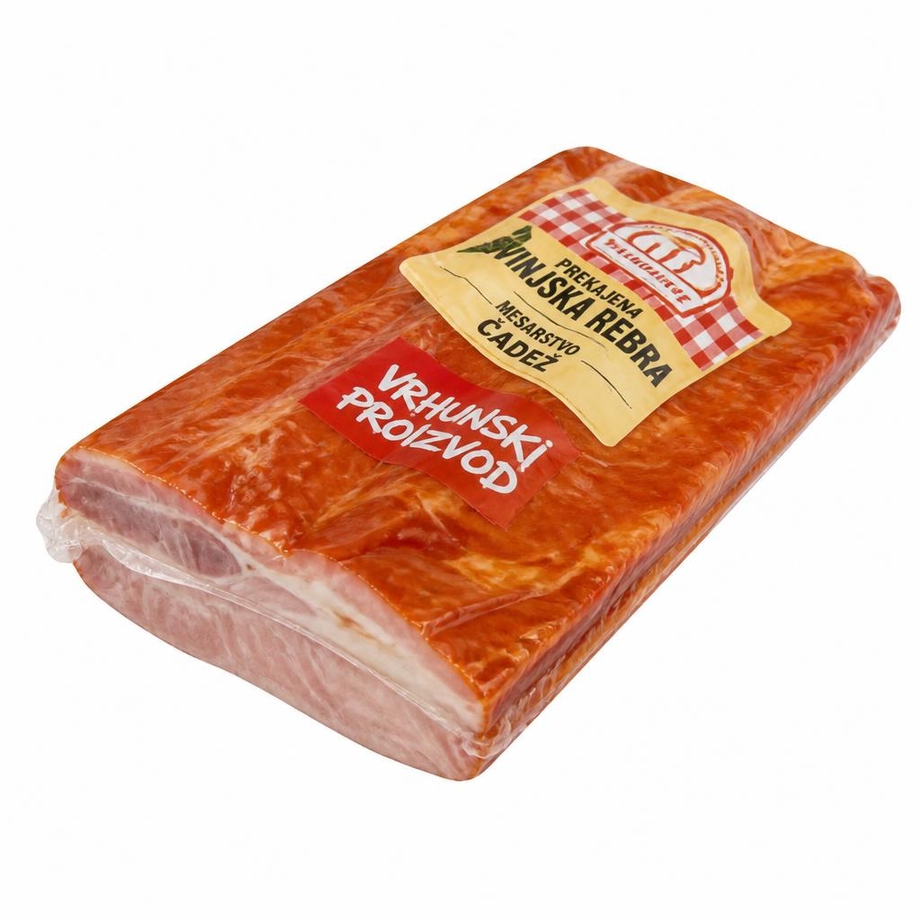 Prekajena svinjska rebra Mesarstvo Čadež Akcija v trgovini E.Leclerc