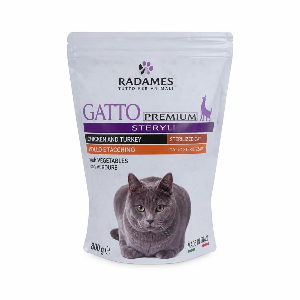 Radames Gatto Premium Steryl briketi za sterilizirane mačke s piščancem, puranom in zelenjavo 800 g Akcija v trgovini Eurospin