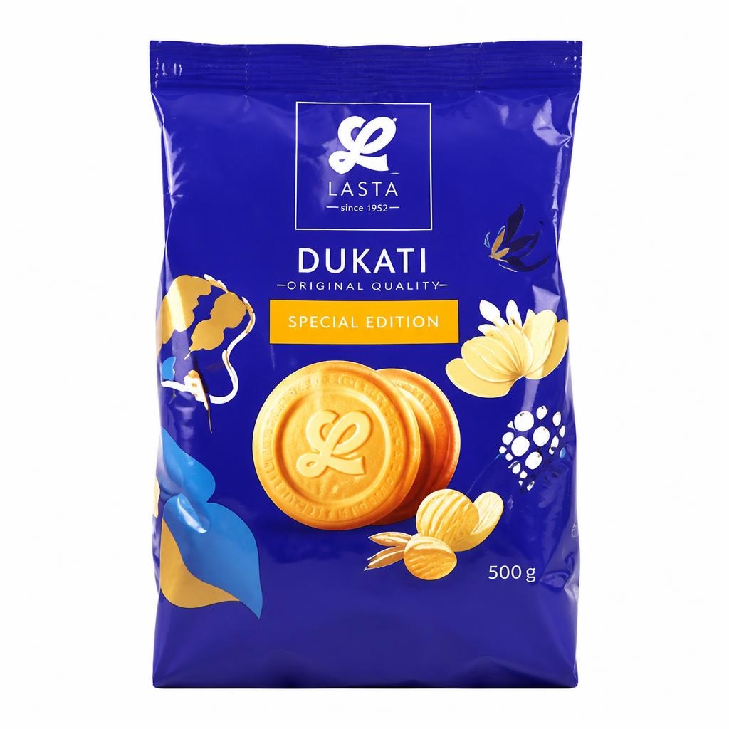 Lasta masleni piškoti Dukati 500 g Akcija v trgovini Spar