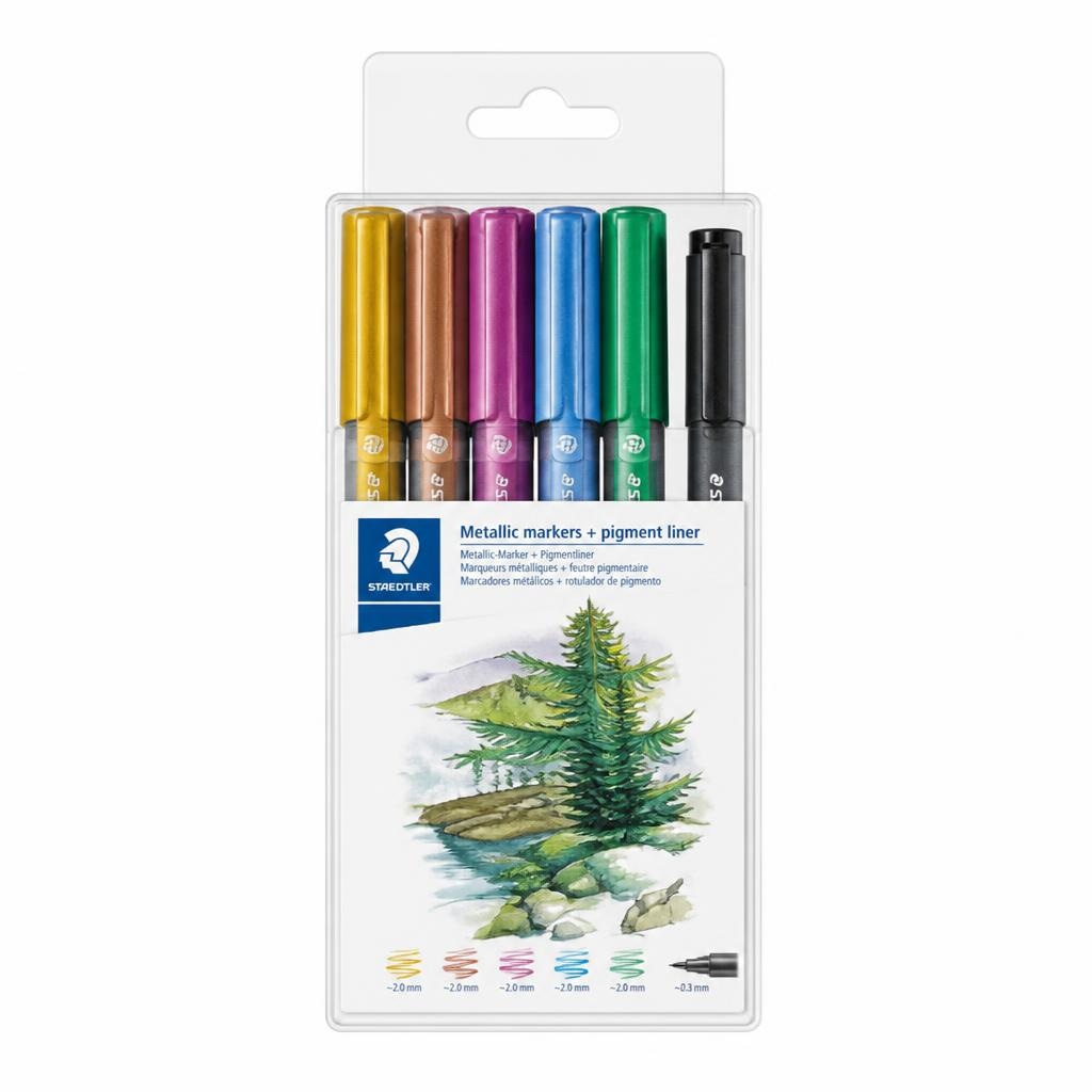 Flomastri Metallic + Fineliner črn 6/1 STAEDTLER Akcija v trgovini E.Leclerc