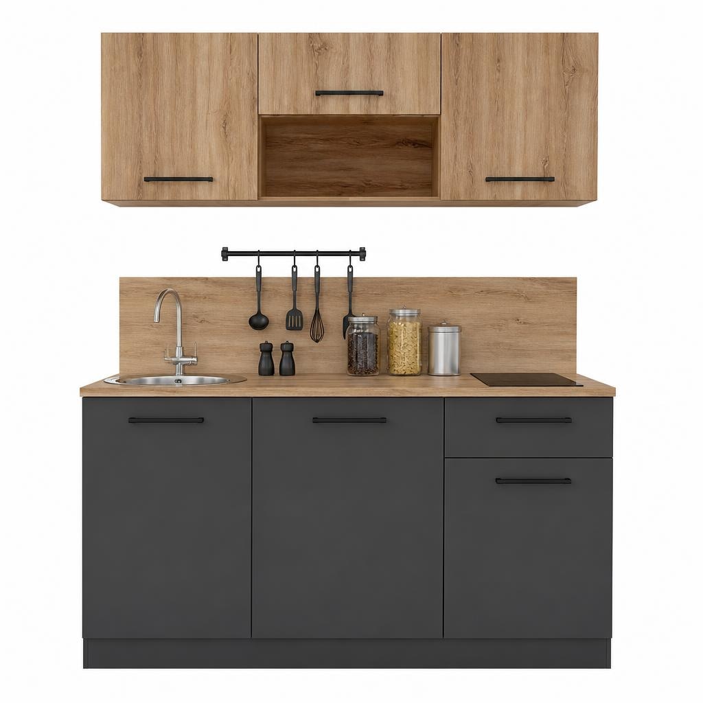 Kuhinja Smart antracit/hrast 160x205x60 cm Akcija v trgovini Dipo