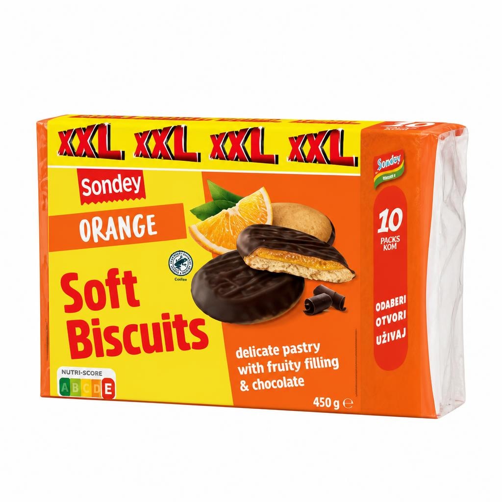Sondey Biskvitni keksi s pomarančnim želejem XXL 450 g - Akcija v trgovini Lidl