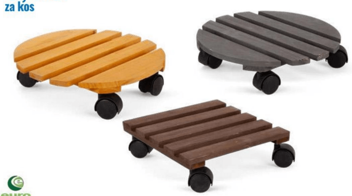 LESENI PODSTAVEK ZA CVETLIČNI LONEC S KOLESI - Akcija v trgovini Eurospin