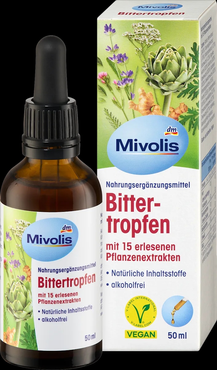 Mivolis Bittertropfen grenčica z izvlečki 15 izbranih rastlin prehransko dopolnilo 50 ml