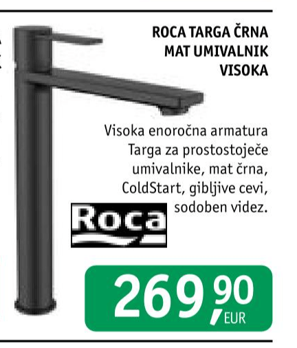 Črna mat visoka armatura za umivalnik Roca Targa