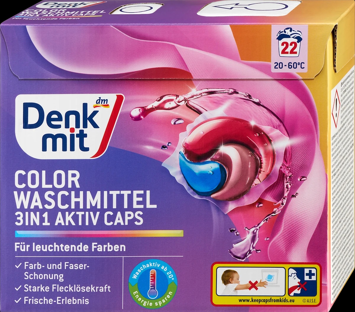 Denkmit Aktiv detergent za pranje barvnega perila 3 v 1 v kapsulah za 22 pranj