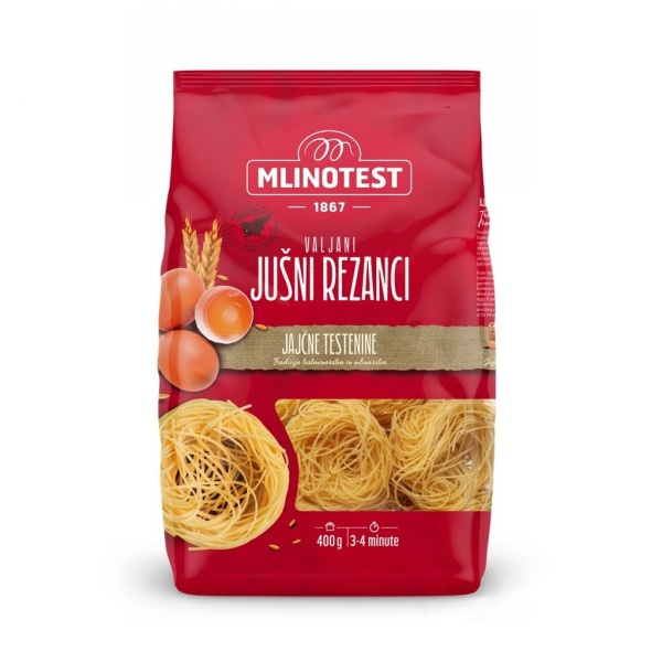 Valjani jajčni jušni rezanci Mlinotest 400 g MLINOTEST