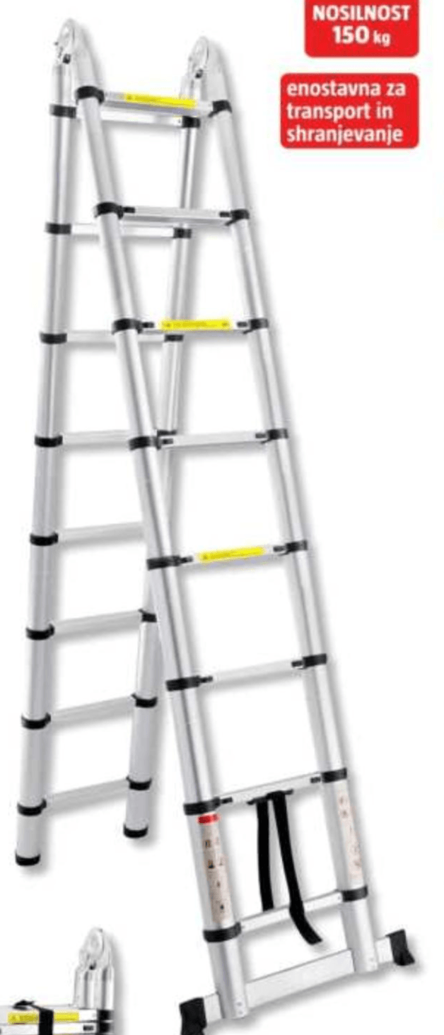 Aluminijasta teleskopska lestev 2 x 8 prečk - Akcija v trgovini Bauhaus
