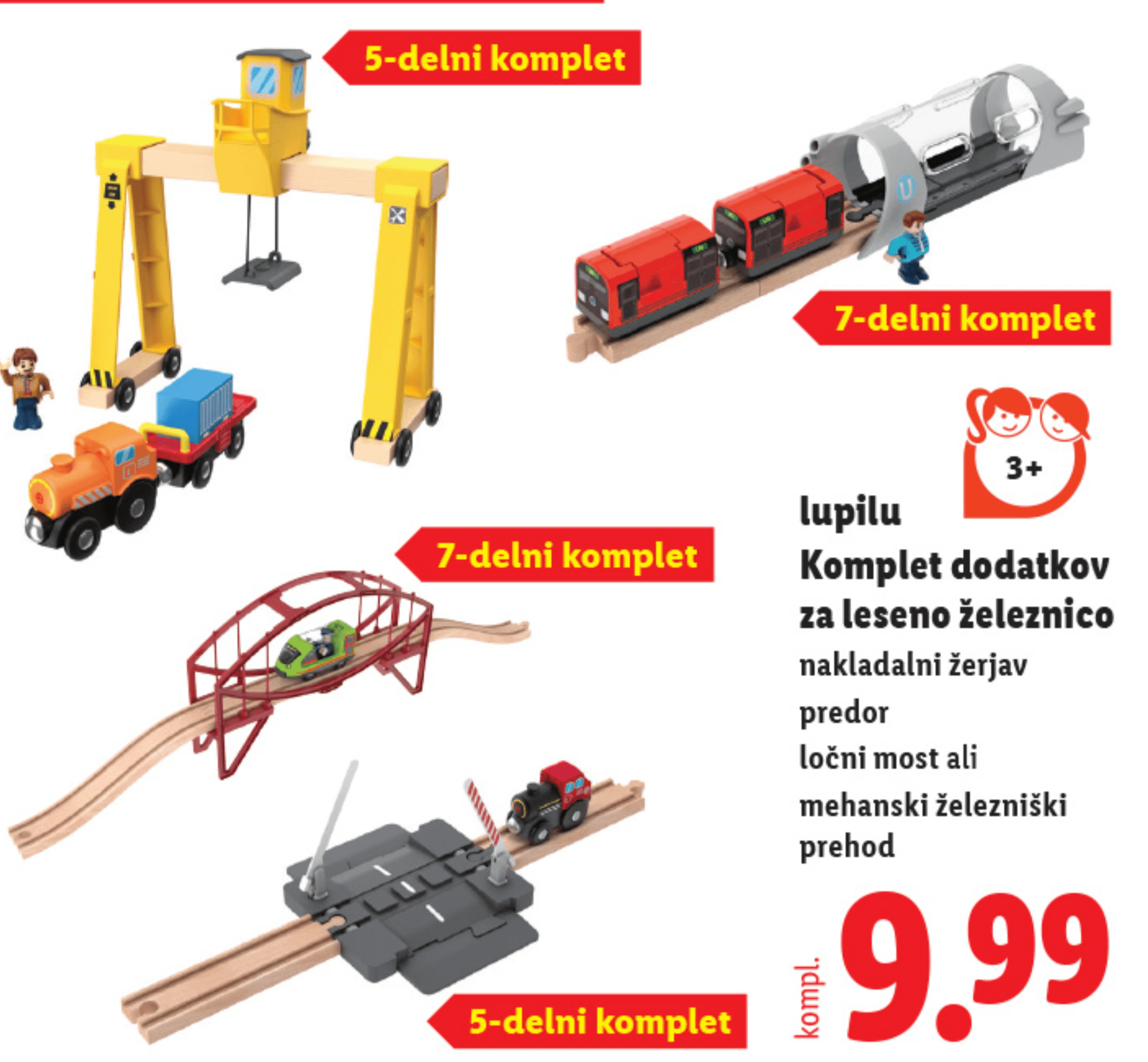 lupilu Komplet dodatkov za leseno železnico 7-delni komplet