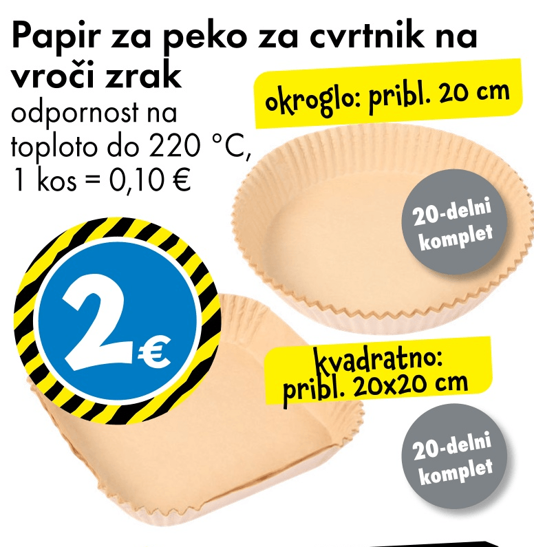 Papir za peko za cvrtnik na vroči zrak 20-delni komplet