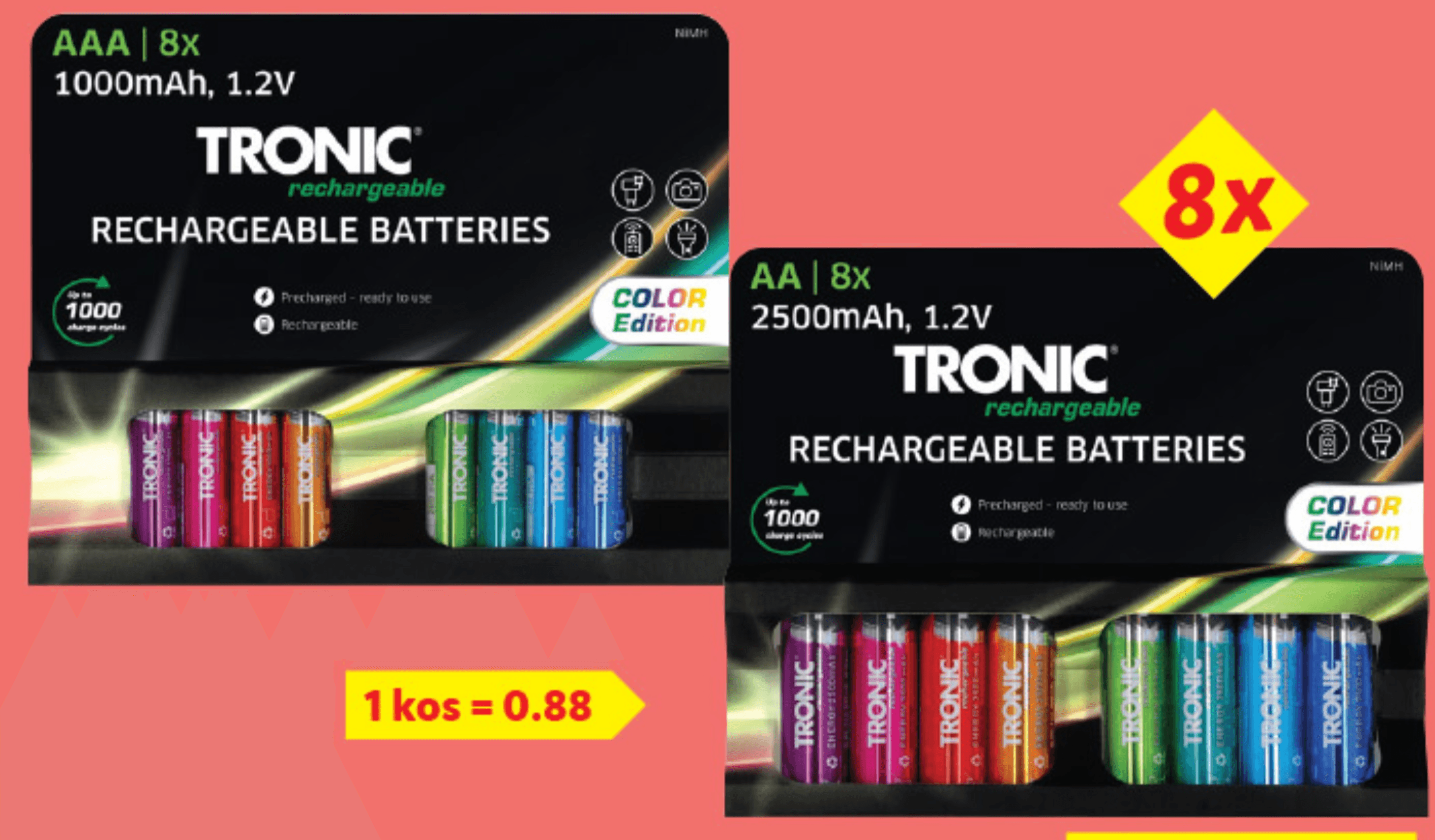 TRONIC Polnilne baterije NiMH 8 kosov