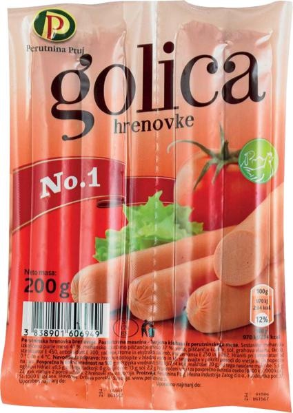 Perutnina Ptuj Golica perutninske hrenovke 200 g Perutnina Ptuj