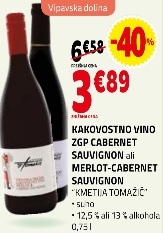 Kakovostno vino ZGP Cabernet Sauvignon ali Merlot-Cabernet Sauvignon 0,75 l