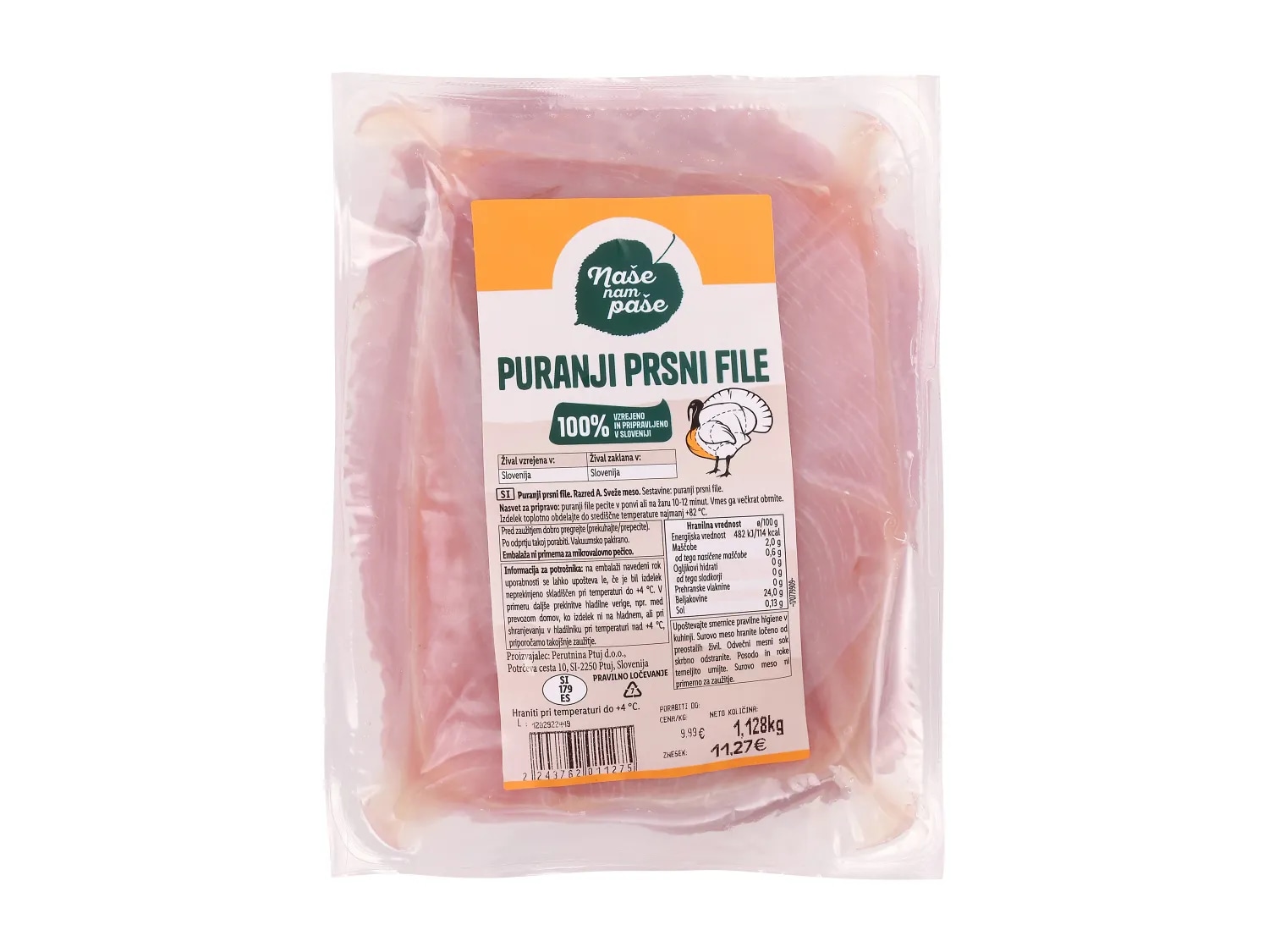 Naše nam paše Svež puranji prsni file pribl. 1 kg