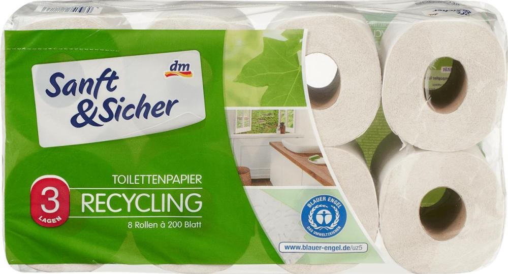 Sanft & Sicher Recycling toaletni papir 8 x 200 lističev Sanft & Sicher