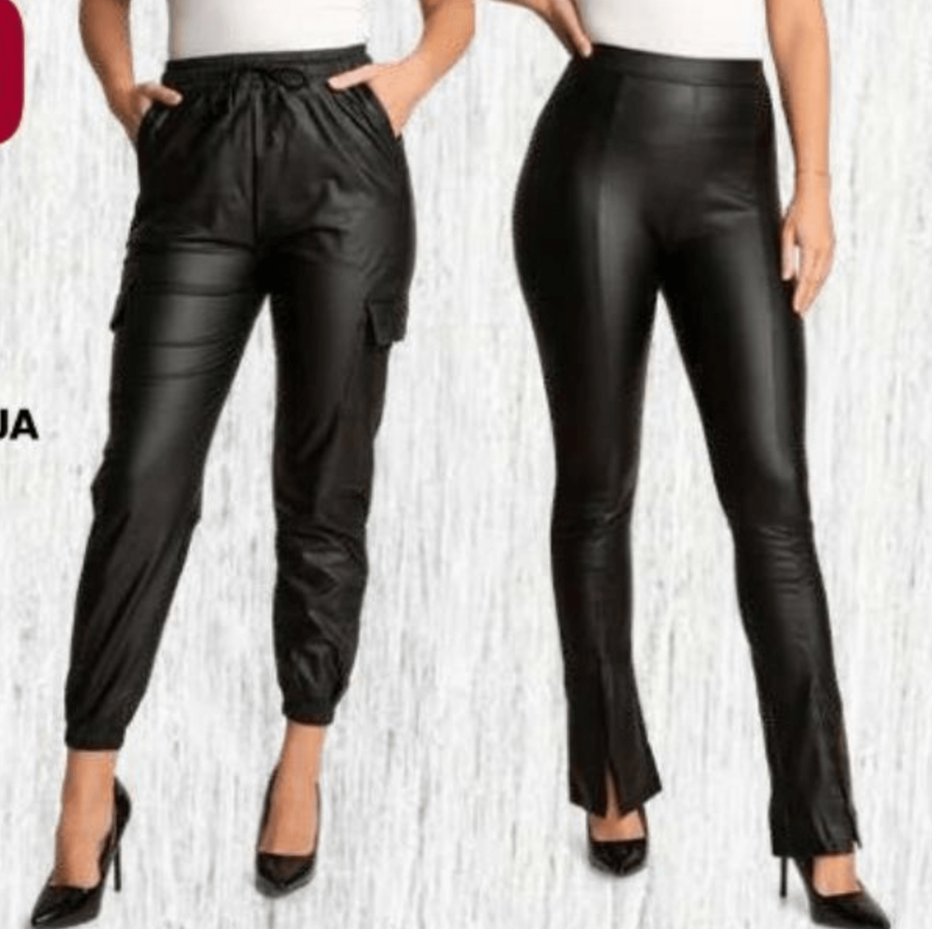 Ženske podložene hlače/Hlače na zvon iz umetnega usnja