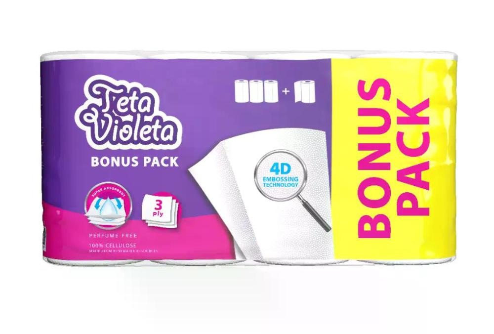 Papirnate brisače Violeta Bonus Pack 3 role + 1 rola BREZPLAČNO - Akcija v trgovini E.Leclerc