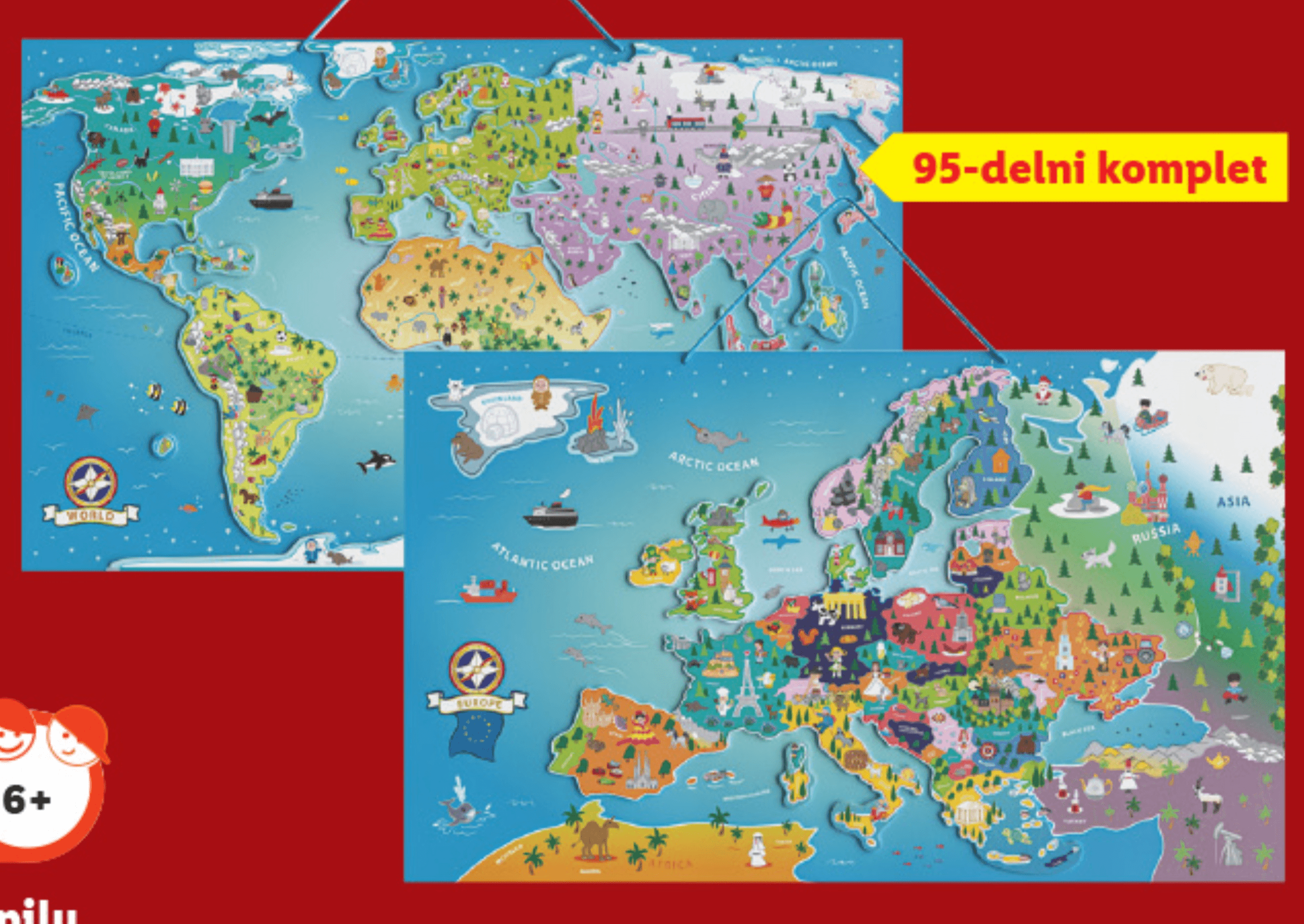 Lupilu Magnetni zemljevid sveta/Evrope 95-delni komplet