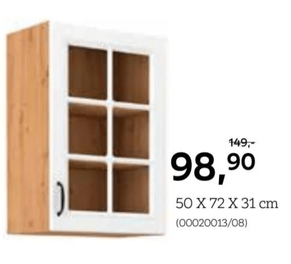 Xora kuhinjski element, viseča omarica s steklenimi vrati, 50 X 72 X 31 cm