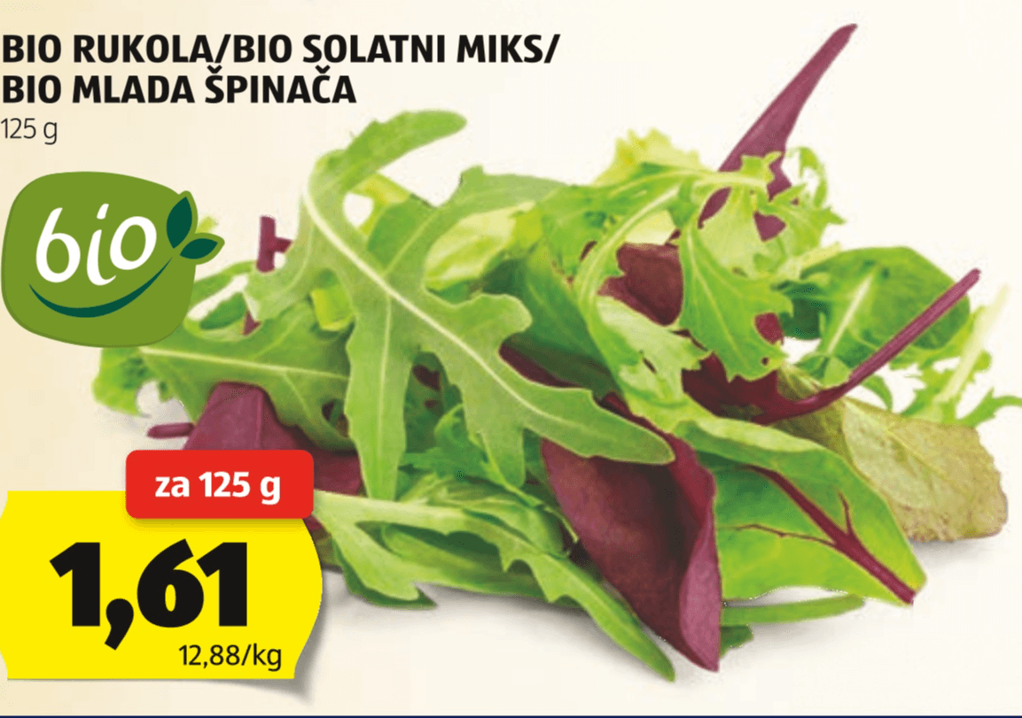 Bio Rukola/Bio Solatni Miks/Bio Mlada Špinača 125 g - Akcija v trgovini Hofer