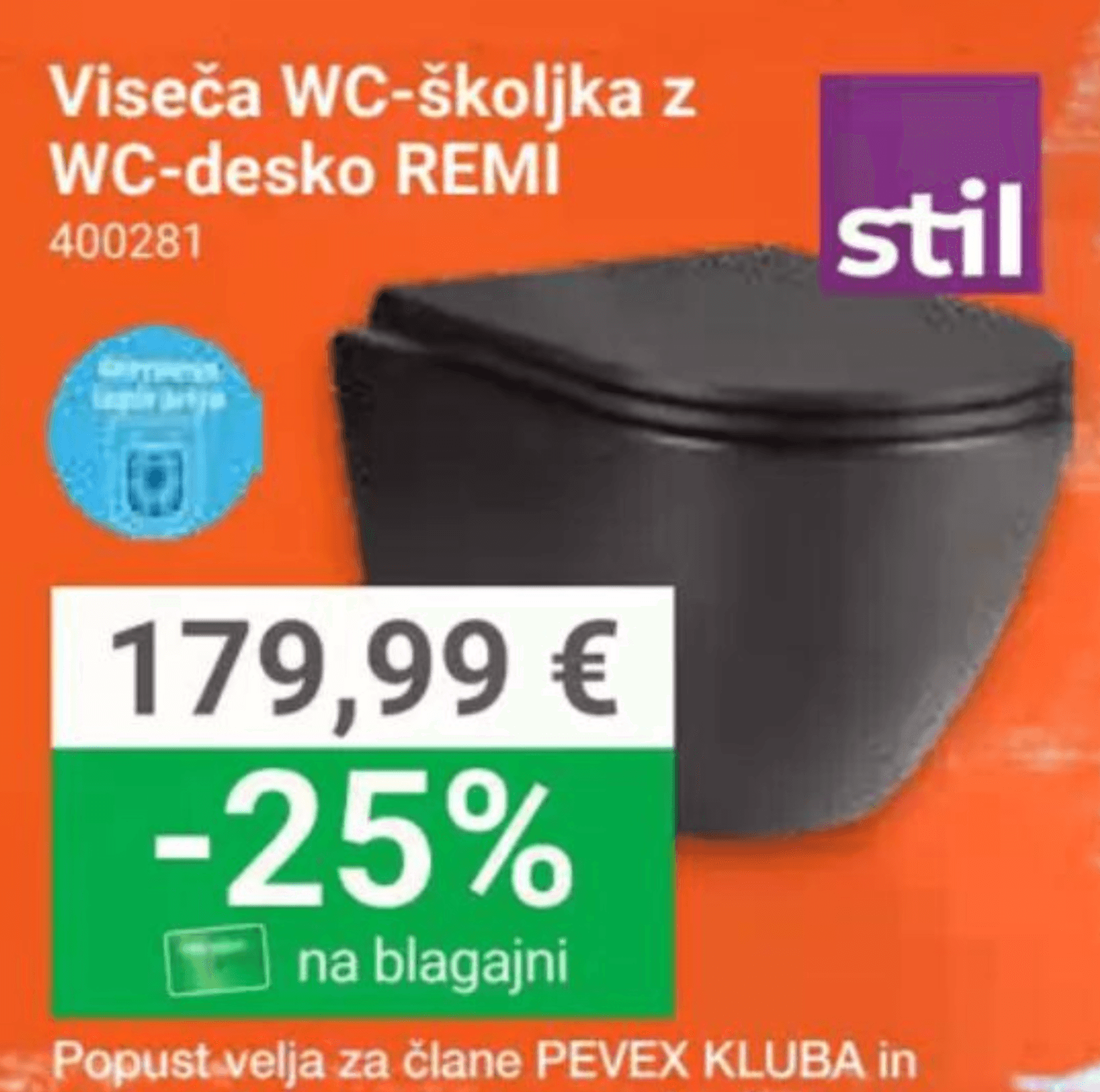 Viseča WC-školjka z WC-desko REMI - Akcija v trgovini Pevex