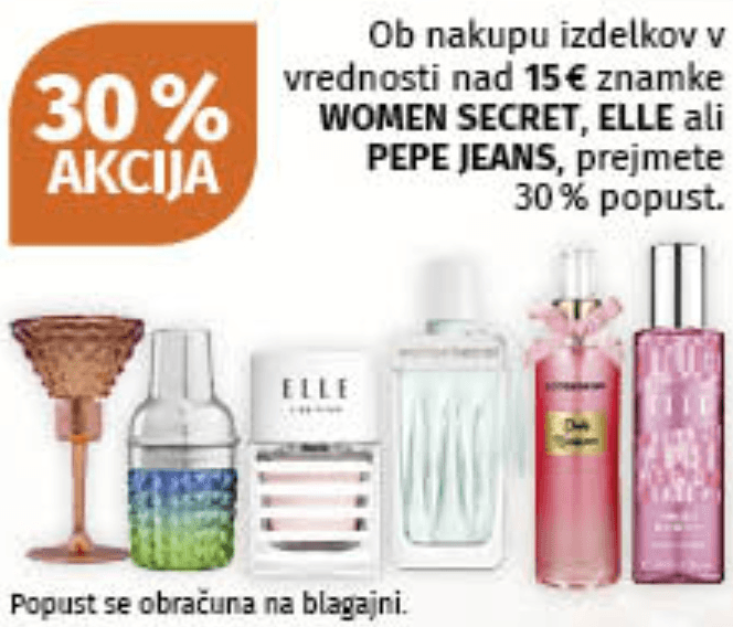 Izdelki znamke WOMEN SECRET, ELLE ali PEPE JEANS