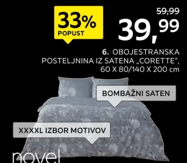 Obojestranska posteljnina iz satena „CORETTE" 60 X 80/140 X 200 cm