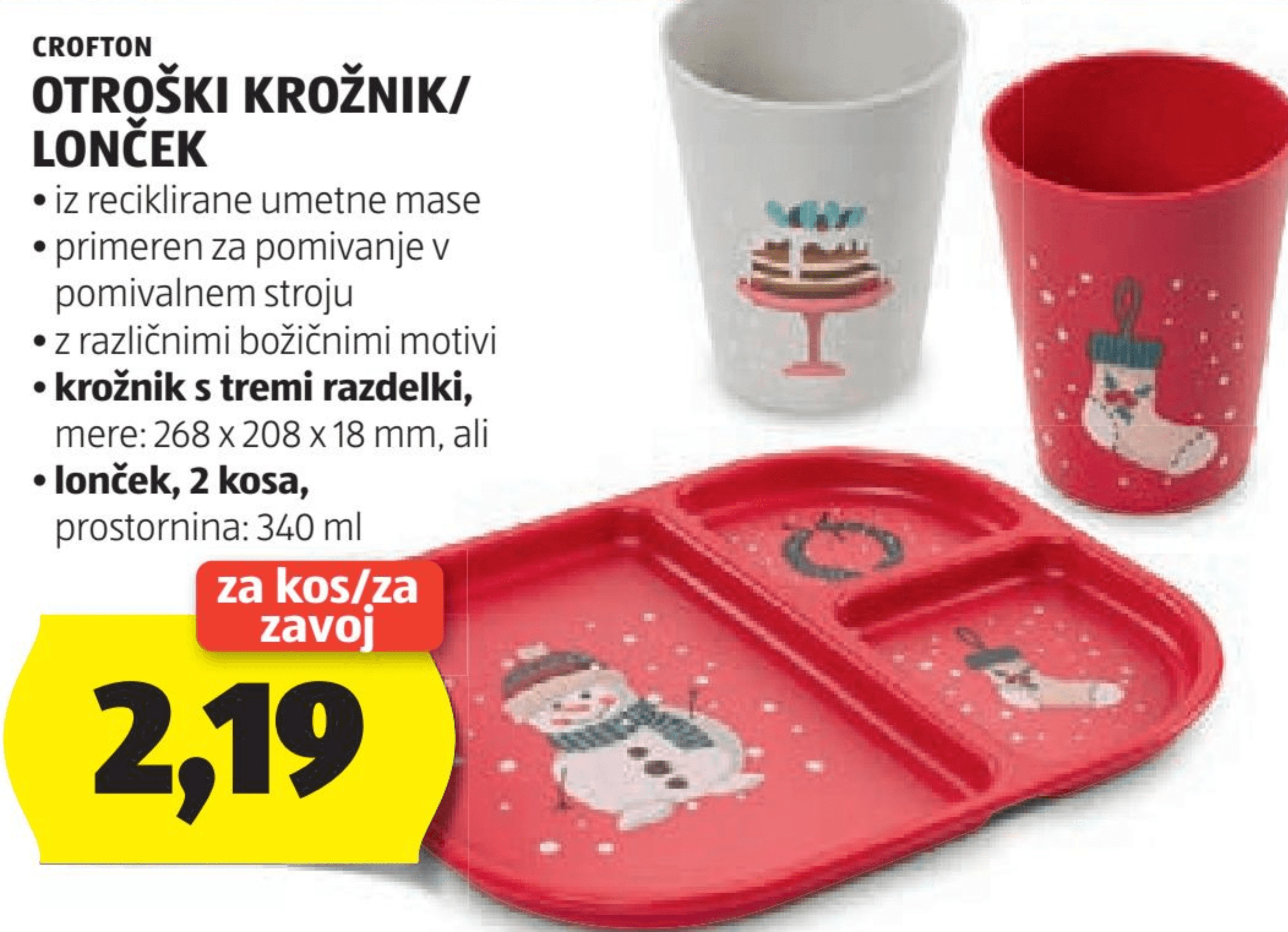 Otroški krožnik/lonček krožnik s tremi razdelki ali lonček, 2 kosa