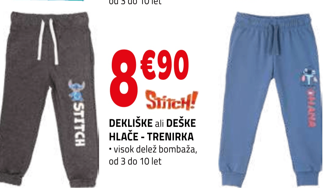 Stitch dekliške ali deške hlače - trenirka - Akcija v trgovini E.Leclerc