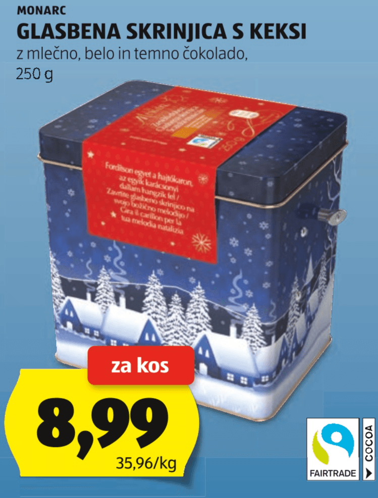 Monarc Glasbena skrinjica s keksi 250 g