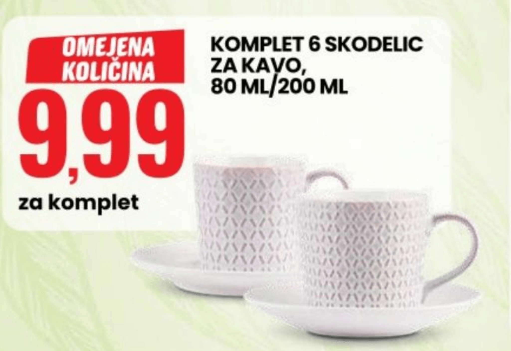 Komplet 6 skodelic za kavo 80 ml/200 ml