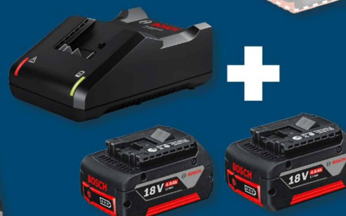 Polnilnik in baterija Bosch 2 bateriji 4 Ah - Akcija v trgovini Bauhaus