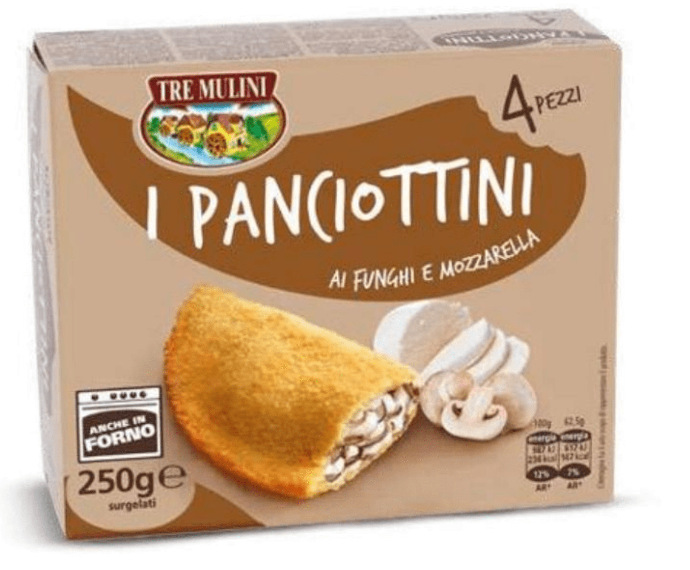 Tre Mulini Panirani žepki z mocarelo in gobami 4 kosi, 250 g