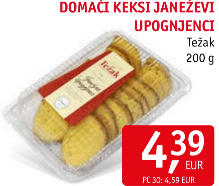 Domači keksi Janeževi Upognjenci 200 g Težak