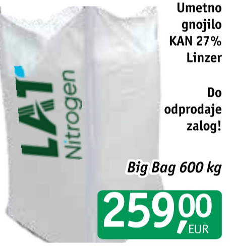 Umetno gnojilo KAN 27% 600 kg - Akcija v trgovini Jager