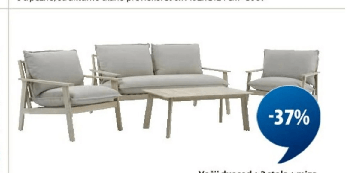 Vrtna lounge garnitura SYLTHOLM Večji dvosed + 2 stola + miza