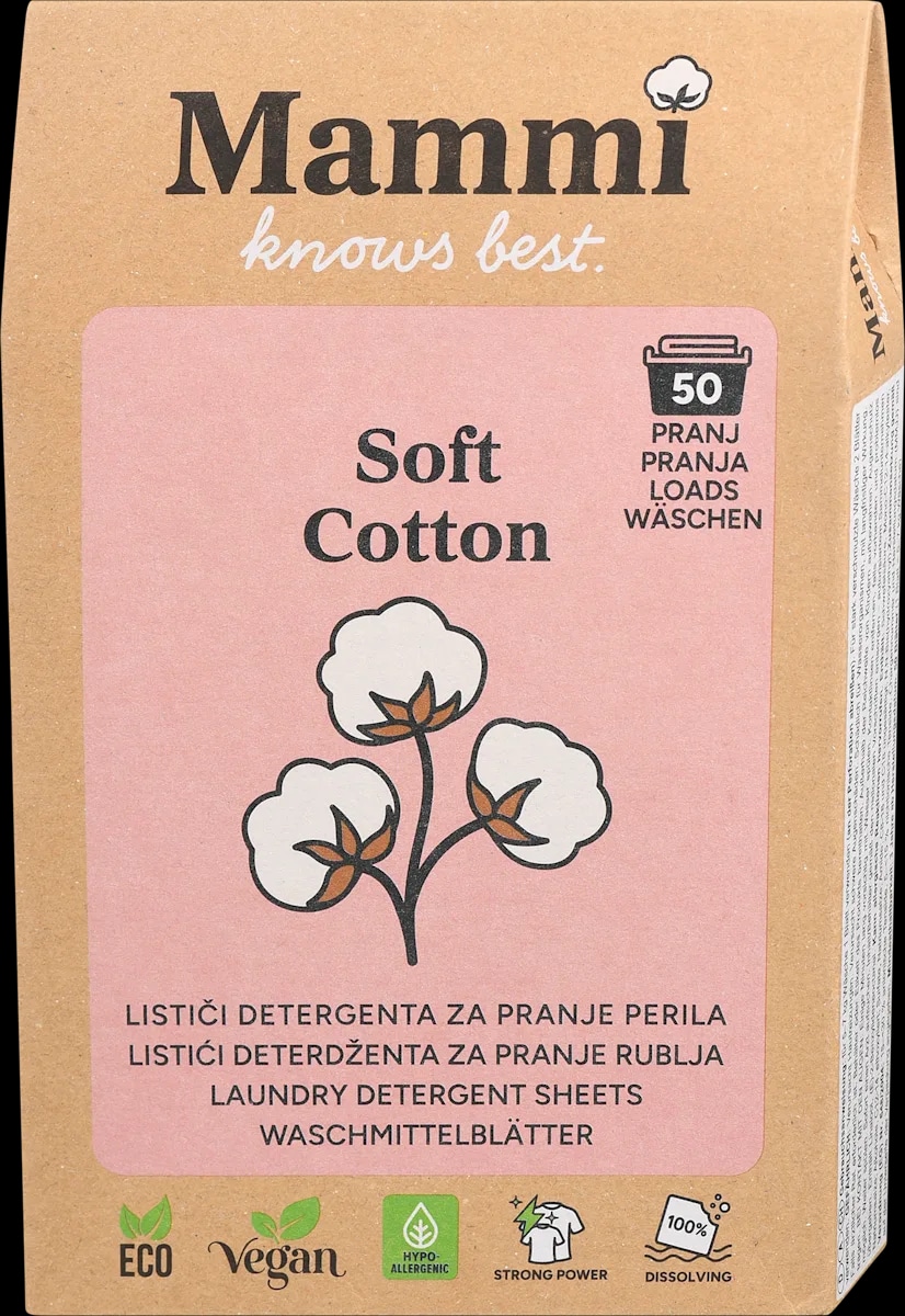 Mammi Soft Cotton detergent za pranje perila v lističih za 50 pranj, več vrst