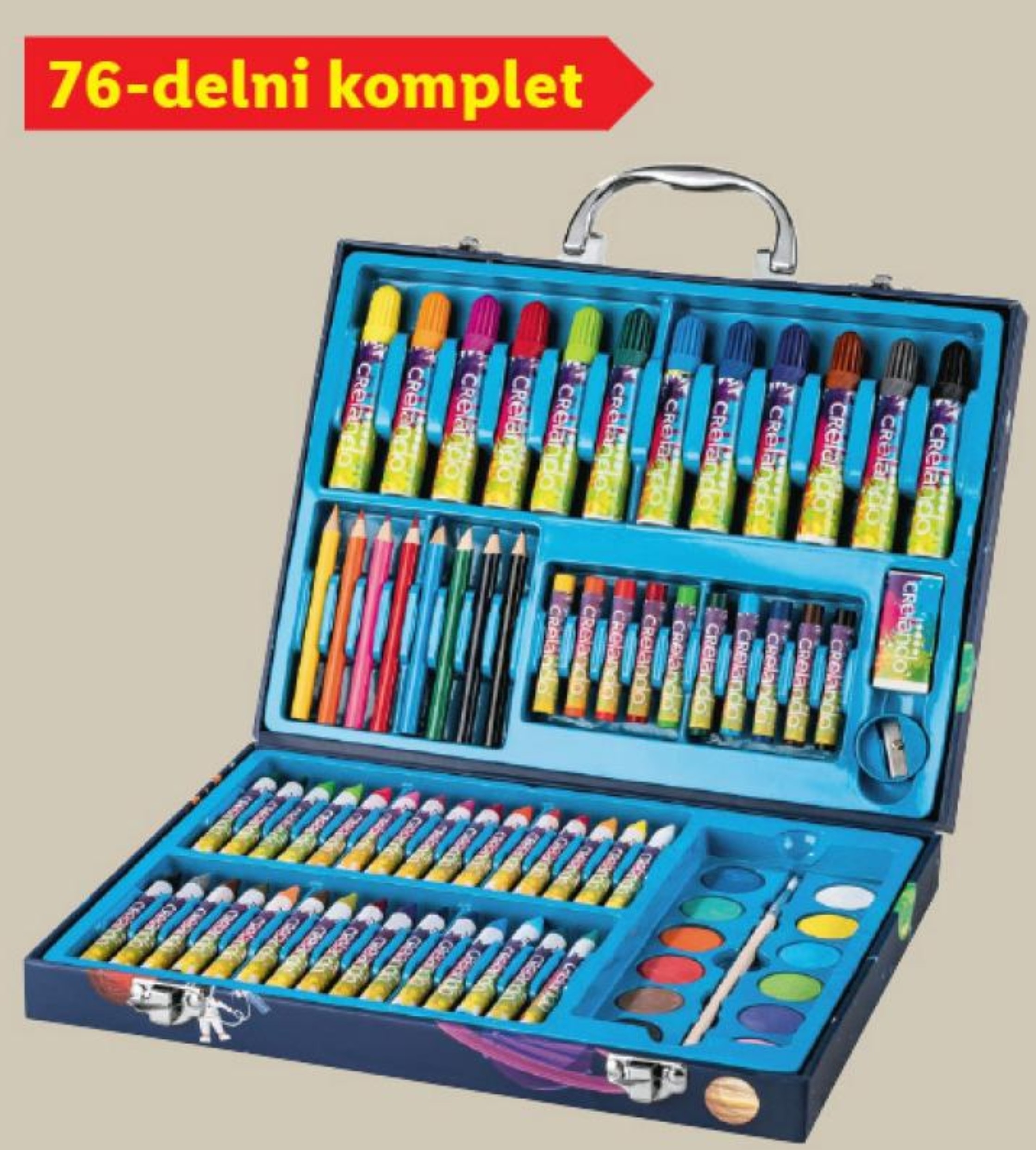 CRELANDO Otroški kovček z barvami 76-delni komplet