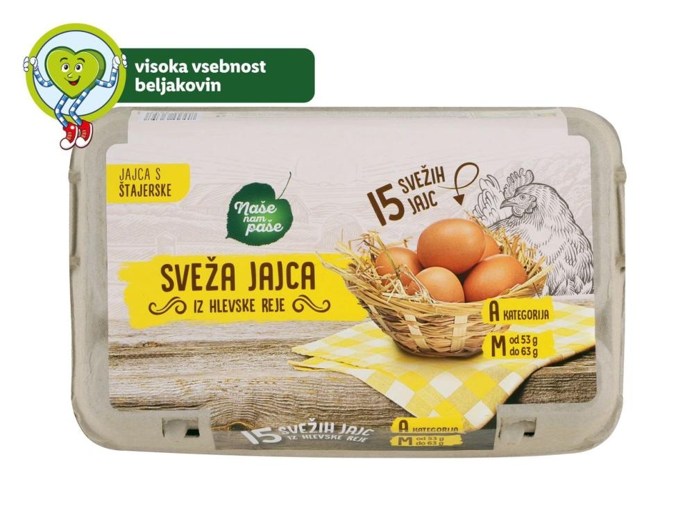 NAŠE NAM PAŠE Sveža jajca iz hlevske reje XXL 30 kosov - Akcija v trgovini Lidl
