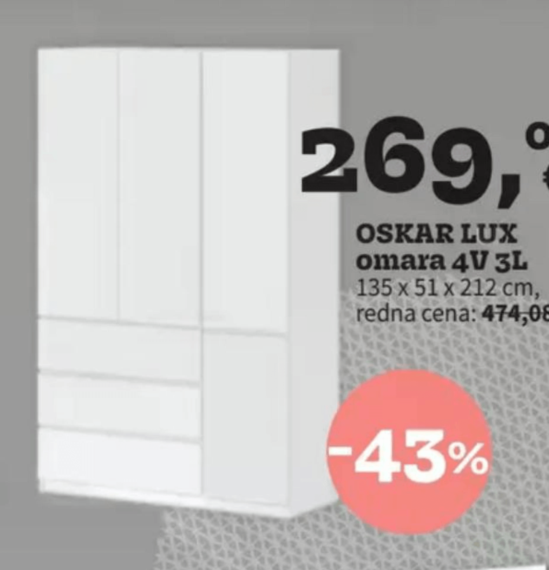OSKAR LUX omara 4V 3L 135 x 51 x 212 cm