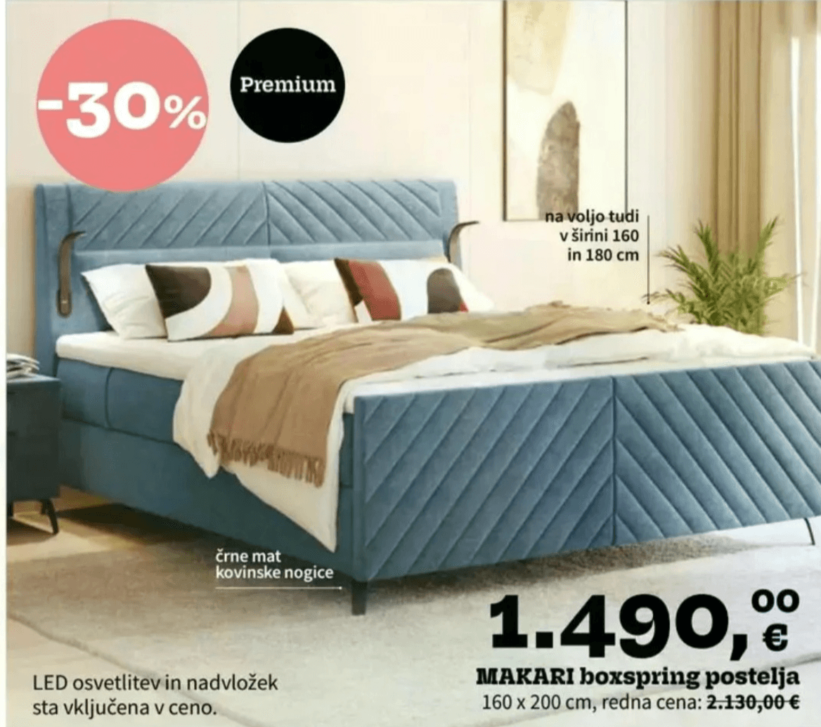 MAKARI boxspring postelja 160 x 200 cm - Akcija v trgovini Prima