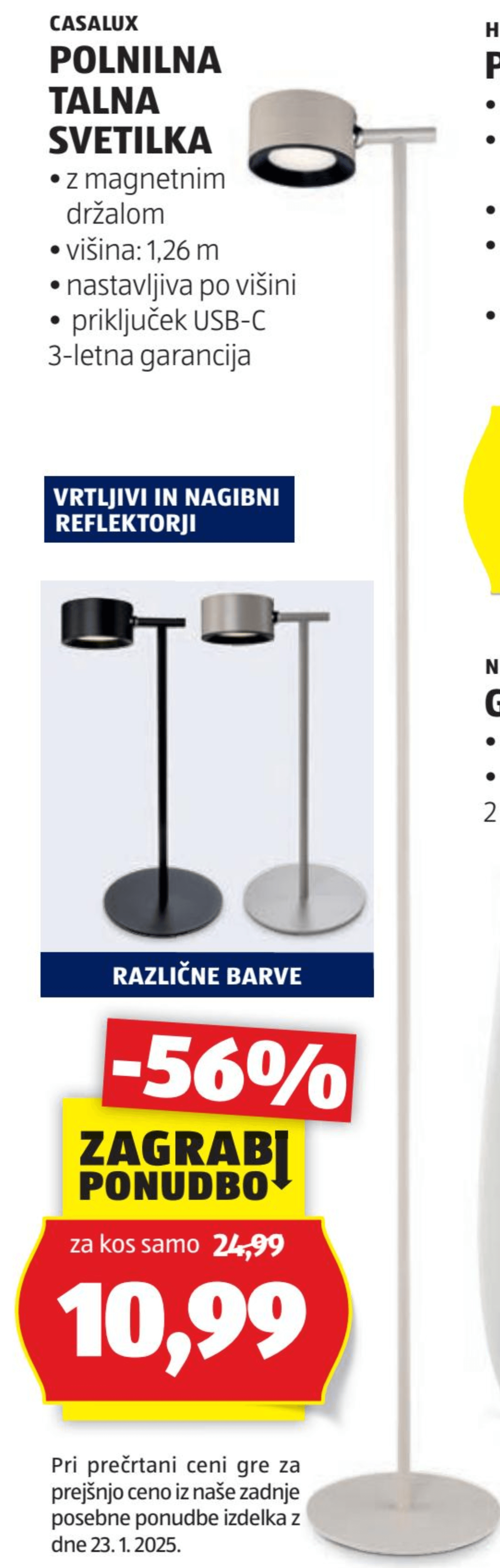 Casalux Polnilna talna svetilka