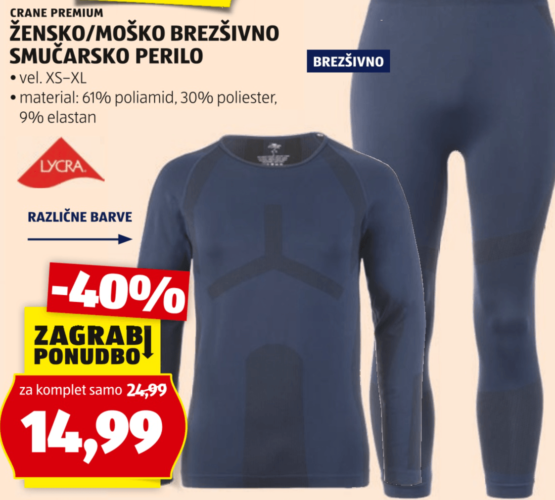 Žensko/moško brezšivno smučarsko perilo vel. XS-XL